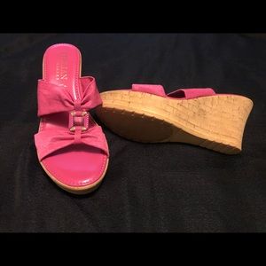 Hot pink wedge shoes